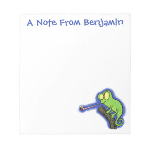 Cute funny green happy chameleon lizard cartoon notepad