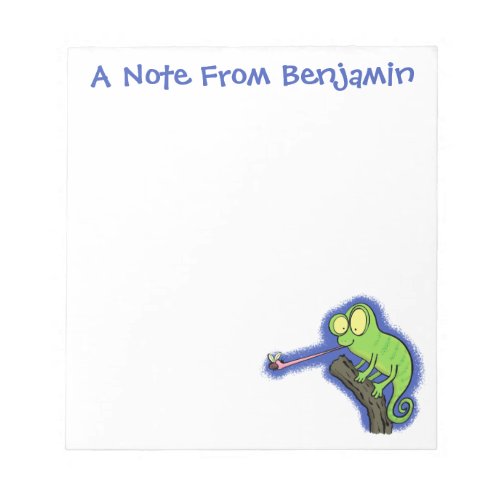 Cute funny green happy chameleon lizard cartoon notepad