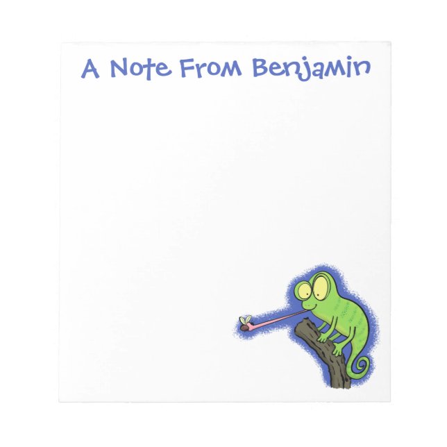 Cute funny green happy chameleon lizard cartoon notepad (Front)