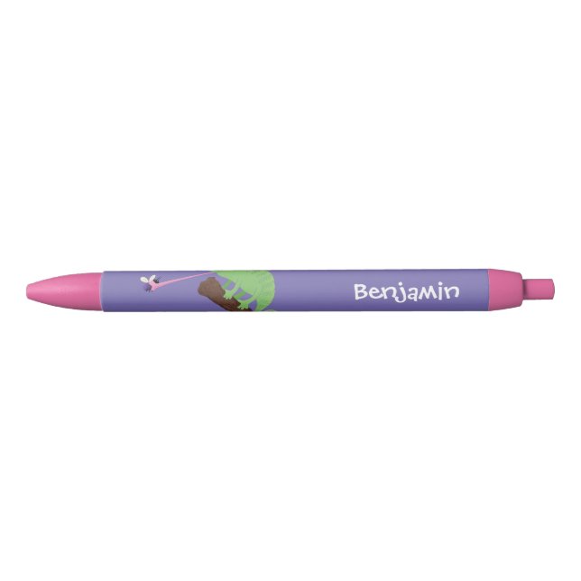 Cute funny green happy chameleon lizard cartoon pen (Front)