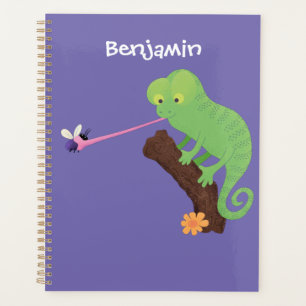 Cute funny green happy chameleon lizard cartoon planner