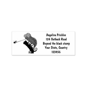 Cute funny green happy chameleon lizard cartoon rubber stamp