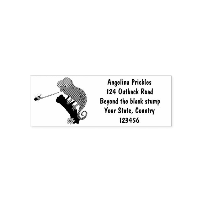 Cute funny green happy chameleon lizard cartoon self-inking stamp (Design)