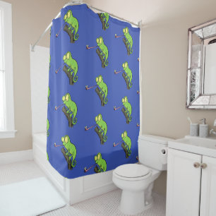 Cute funny green happy chameleon lizard cartoon shower curtain