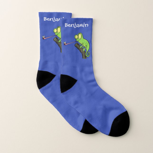 Cute funny green happy chameleon lizard cartoon socks (Pair)