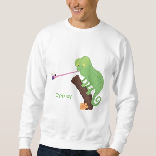 Cute funny green happy chameleon lizard cartoon sweatshirt