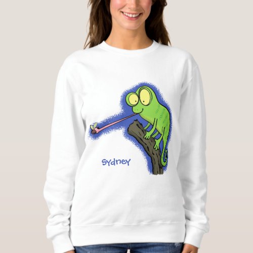 Cute funny green happy chameleon lizard cartoon sweatshirt