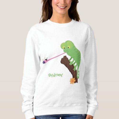 Cute funny green happy chameleon lizard cartoon sweatshirt
