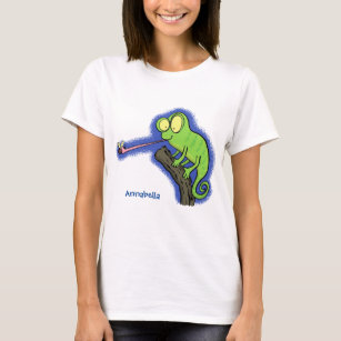 Cute funny green happy chameleon lizard cartoon T-Shirt