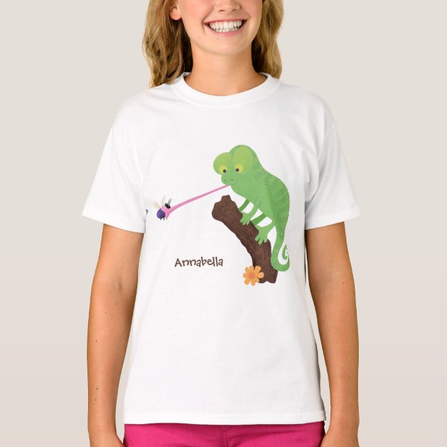 Cute funny green happy chameleon lizard cartoon T-Shirt (Front)