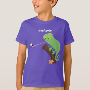 Cute funny green happy chameleon lizard cartoon T-Shirt