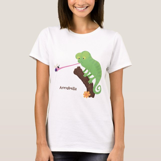 Cute funny green happy chameleon lizard cartoon T-Shirt (Front)