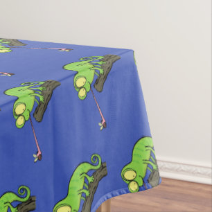 Cute funny green happy chameleon lizard cartoon tablecloth
