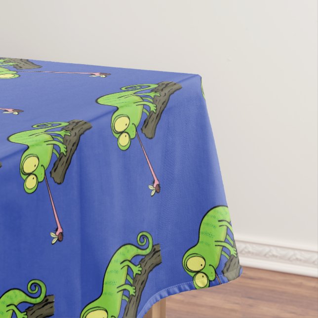 Cute funny green happy chameleon lizard cartoon tablecloth (In Situ)