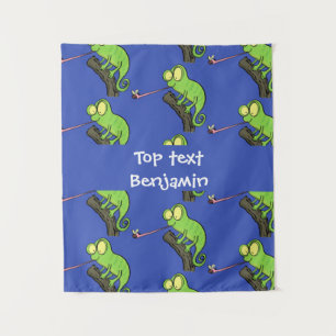 Cute funny green happy chameleon lizard cartoon tapestry