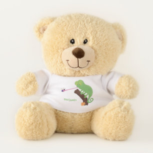 Cute funny green happy chameleon lizard cartoon teddy bear