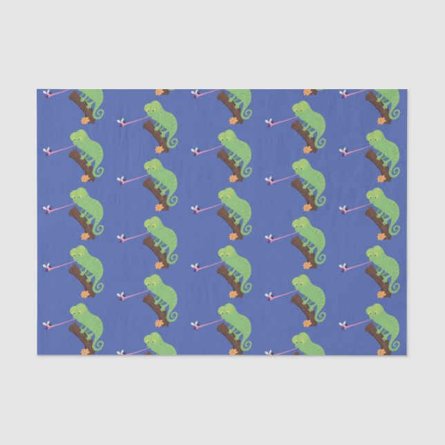 Cute funny green happy chameleon lizard cartoon tissue paper (Front)