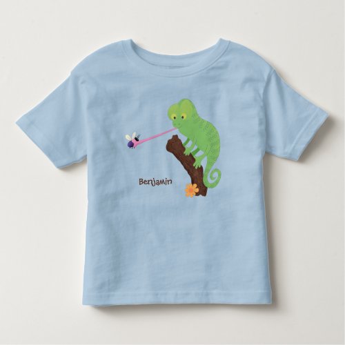 Cute funny green happy chameleon lizard cartoon toddler t_shirt