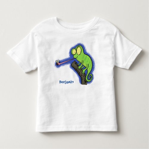 Cute funny green happy chameleon lizard cartoon toddler t_shirt