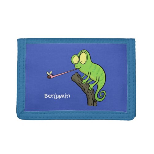 Cute funny green happy chameleon lizard cartoon trifold wallet