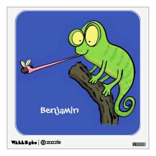 Cute funny green happy chameleon lizard cartoon wall decal