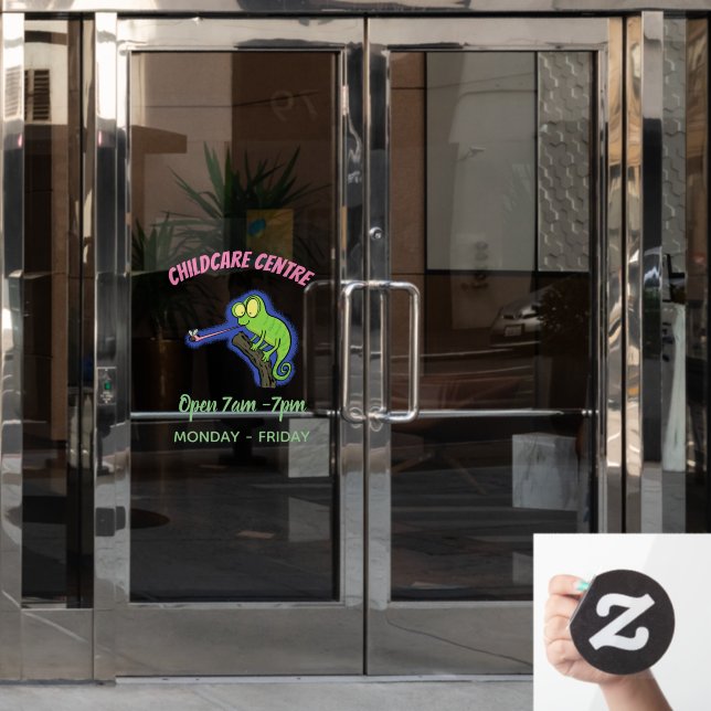 Cute funny green happy chameleon lizard cartoon window cling (Office Door)