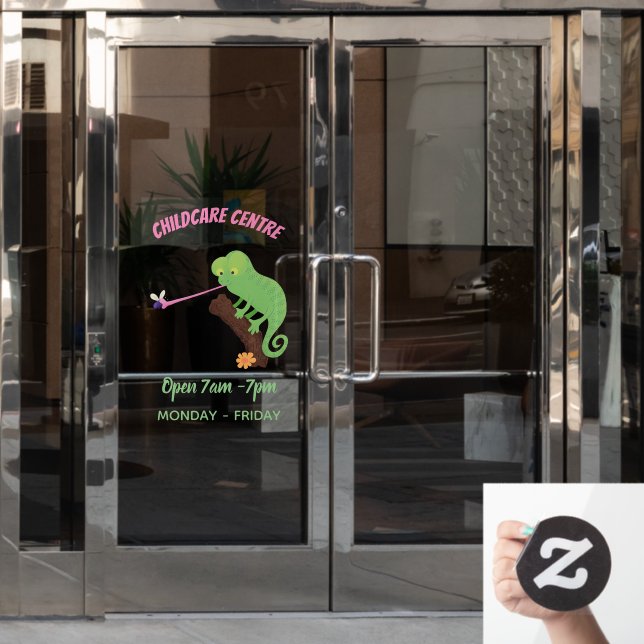 Cute funny green happy chameleon lizard cartoon window cling (Office Door)