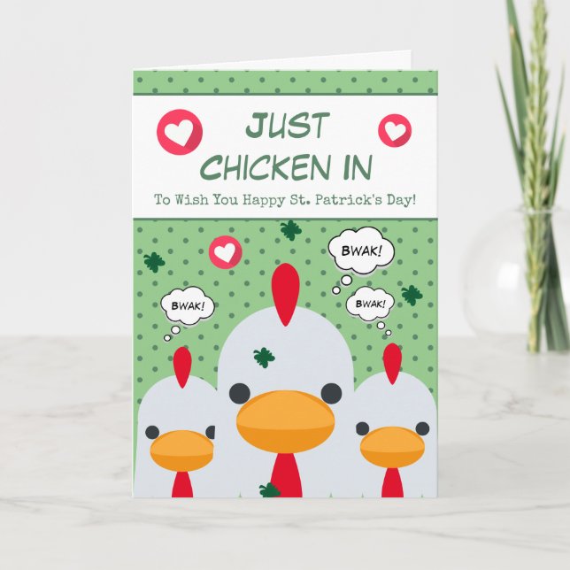Cute Funny Green Just Chicken In St Patricks Day Holiday Card (Front)