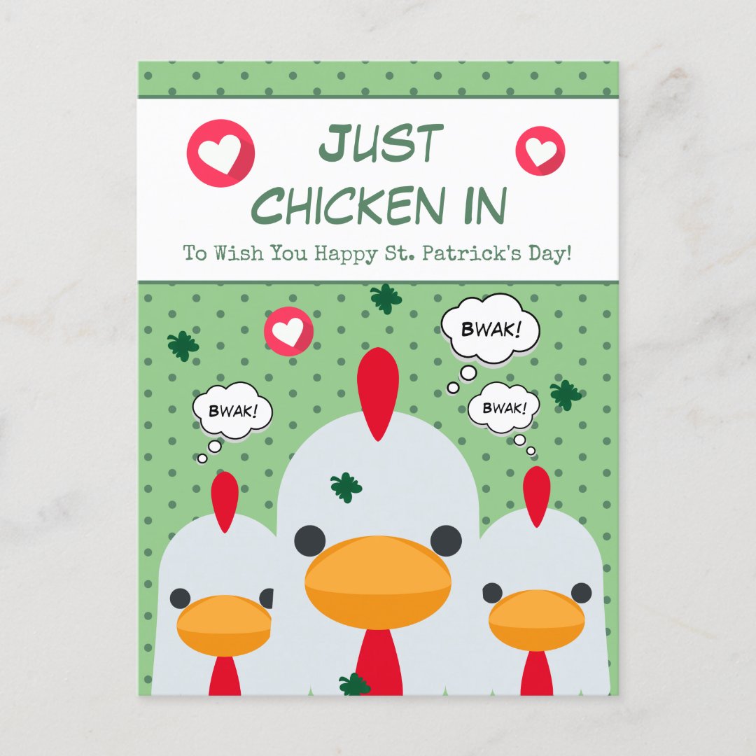 Cute Funny Green Just Chicken In St Patricks Day Holiday Postcard