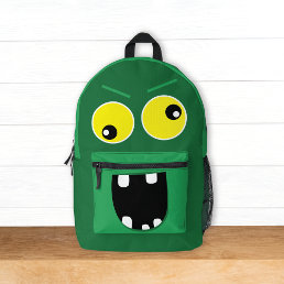 Cute Funny Green Monster w/ Name Kids Printed Backpack