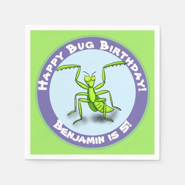 Cute funny green praying mantis cartoon  napkins (Front)