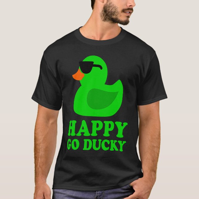 Cute Funny Green Rubber Duck Lover Sunglasses Luck T-Shirt (Front)
