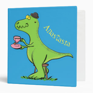 Cute funny green t rex dinosaur cartoon 3 ring binder
