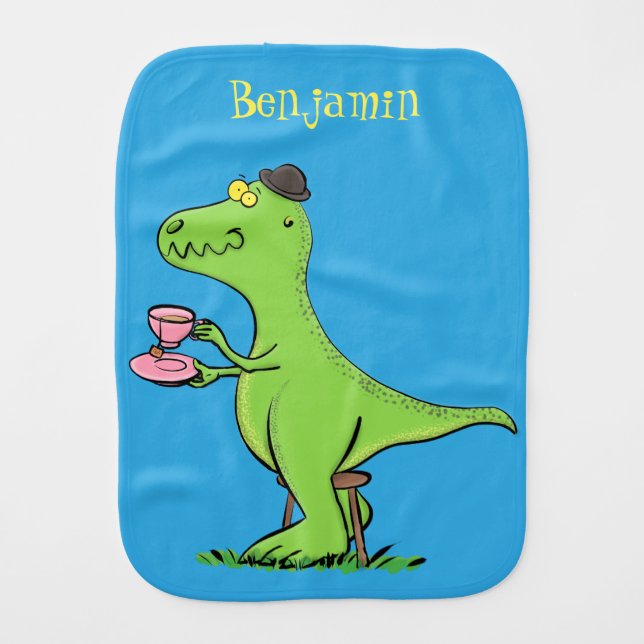 Cute funny green t rex dinosaur cartoon baby burp cloth (Front)