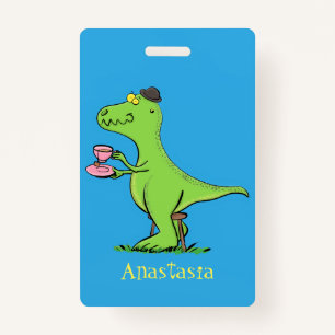 Cute funny green t rex dinosaur cartoon badge