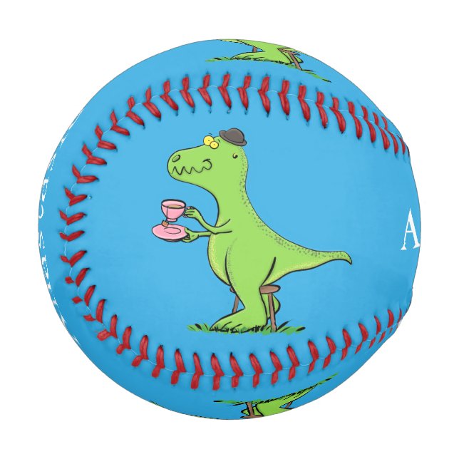 Cute funny green t rex dinosaur cartoon baseball (Front Left)