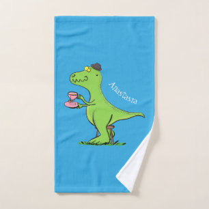 Cute funny green t rex dinosaur cartoon bath towel set