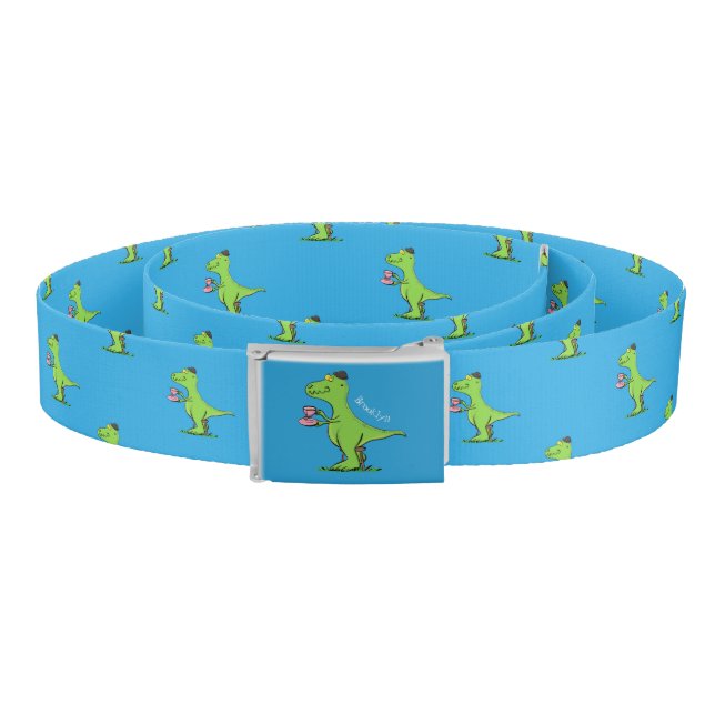 Cute funny green t rex dinosaur cartoon  belt (Coil)