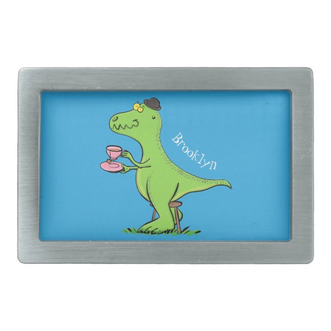 Cute funny green t rex dinosaur cartoon belt buckle (Front)