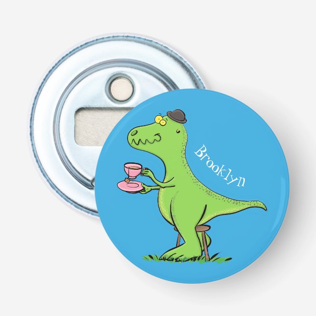 Cute funny green t rex dinosaur cartoon bottle opener (Front)