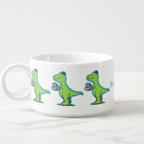 Cute funny green t rex dinosaur cartoon bowl