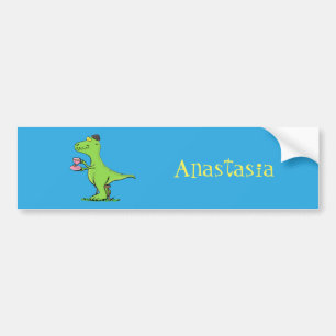 Cute funny green t rex dinosaur cartoon bumper sticker