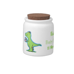 Cute funny green t rex dinosaur cartoon candy jar