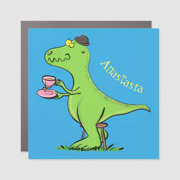 Cute funny green t rex dinosaur cartoon car magnet | Zazzle