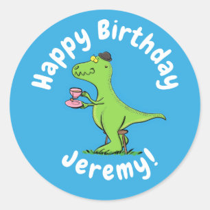 Cute funny green t rex dinosaur cartoon classic round sticker