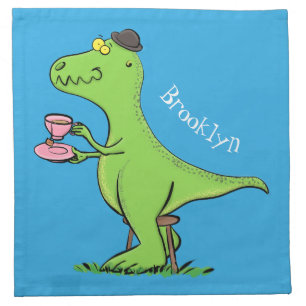 Cute funny green t rex dinosaur cartoon cloth napkin