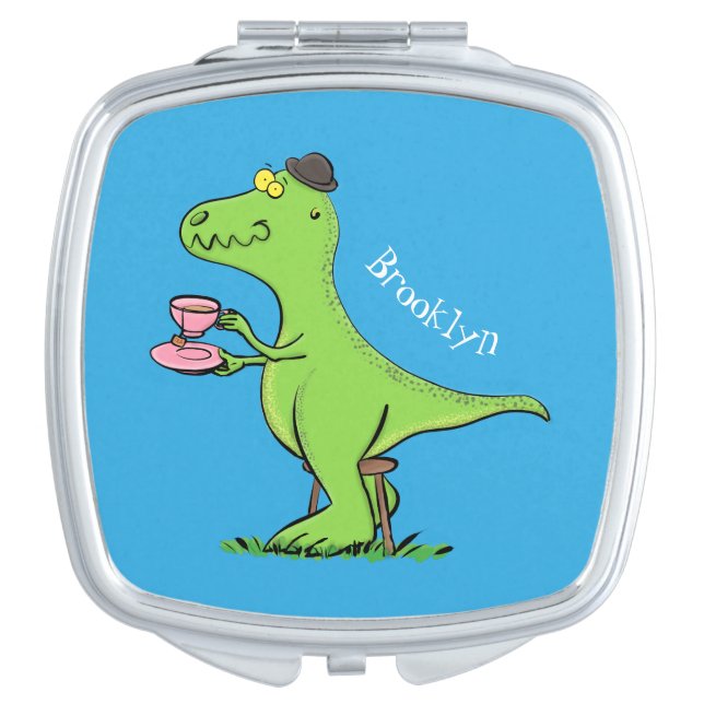 Cute funny green t rex dinosaur cartoon compact mirror (Front)