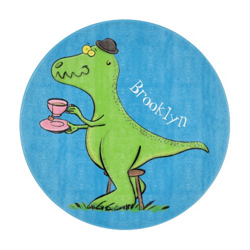 Cute funny green t rex dinosaur cartoon cutting board
