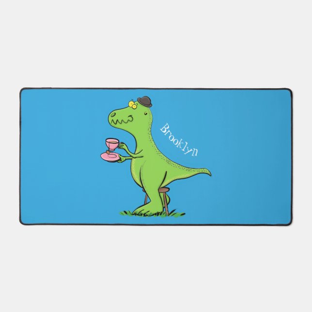 Cute funny green t rex dinosaur cartoon desk mat (Front)