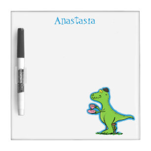 Cute funny green t rex dinosaur cartoon dry erase board